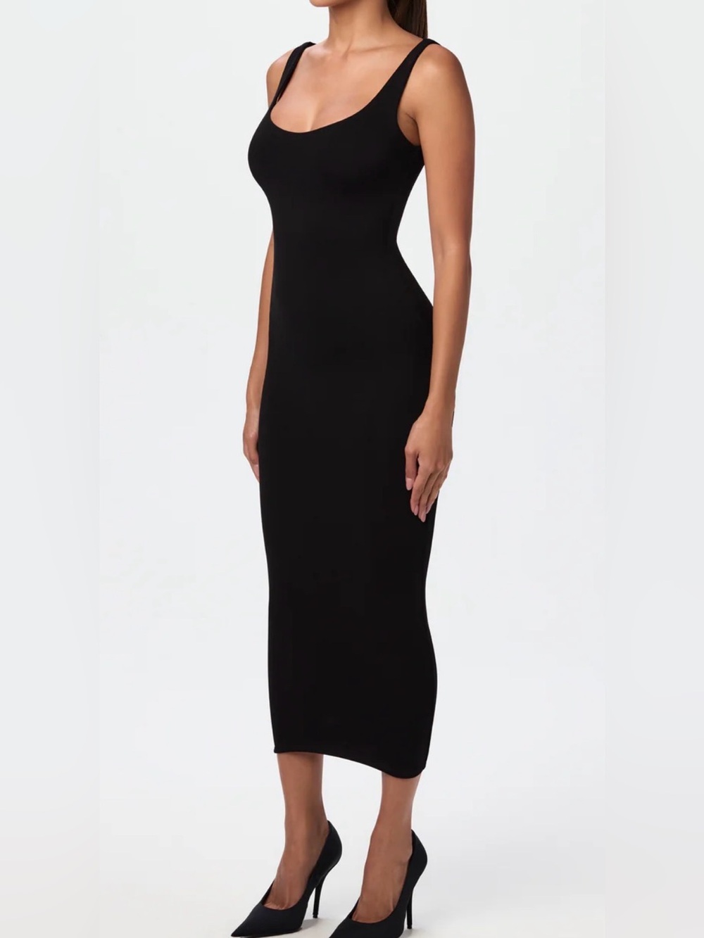naked wardrobe Black Sleeveless Midi Bodycon Dress